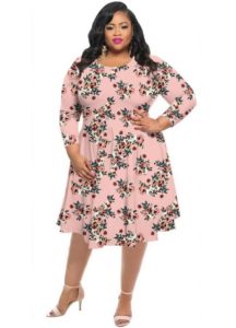 Cheap Floral Dress with Sleeves for Plus Size