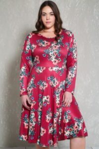 Floral Dress with Long Sleeves for Plus Size