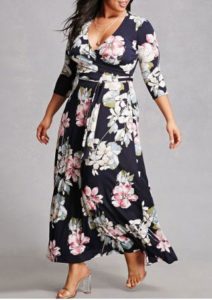 Long Sleeves Floral Maxi Dress Plus Size
