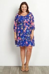 Plus Size Short Floral Dresses with Sleeves
