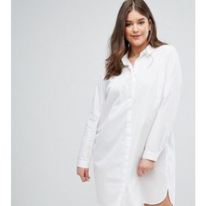 Plus Size White Shirt Dress with Collar