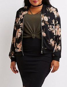 Floral Bomber Jacket in Plus Sizes
