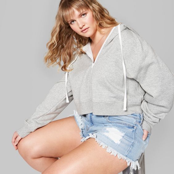 Front Open Plus Size Cropped Hoodie