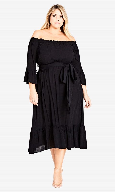 Long Black Off The Shoulder Dress Plus Size
