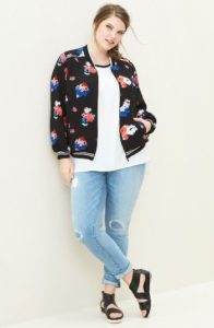 Plus Size Bomber Jacket in Floral Print