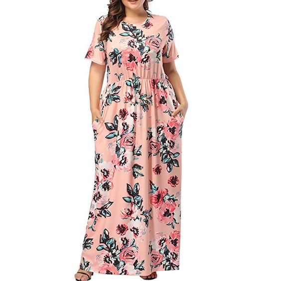 Plus Size Floral Maxi Dress with Pockets