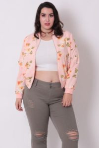 Plus Size Pink Floral Bomber Jacket