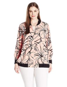 Plus Size Pink Floral Bomber Jackets