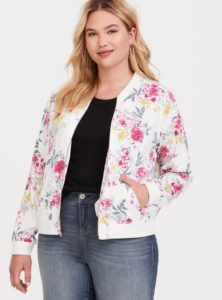 White Bomber Jacket Floral in Plus Size