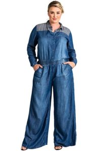 Plus Size Denim Jumpsuit with Sleeves