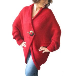 Plus Size Red Cardigan Sweater