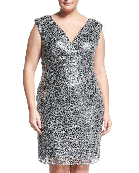 Plus Size Sleeveless Silver Sequin Dress