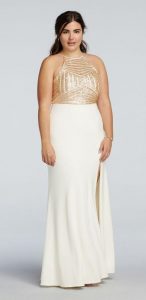 Plus Size White and Gold Prom Dress