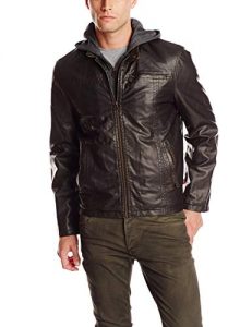 Men's Plus Size Leather Jacket With Hood