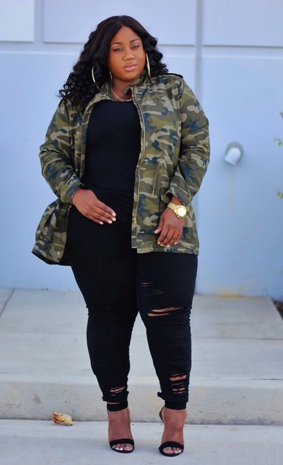 Plus Size Army Fatigue Jackets for Women