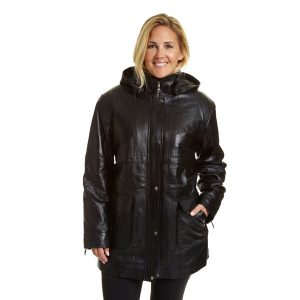 Plus Size Faux Leather Jacket With Hood