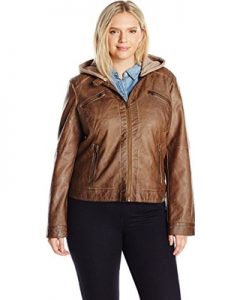 Women's Plus Size Leather Jacket Hooded