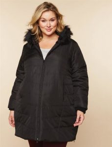 Black Quilted Maternity Coat Plus Size