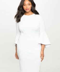 Flare Sleeve White Dress In Plus Size