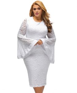 Floral Lace Plus Size White Dress