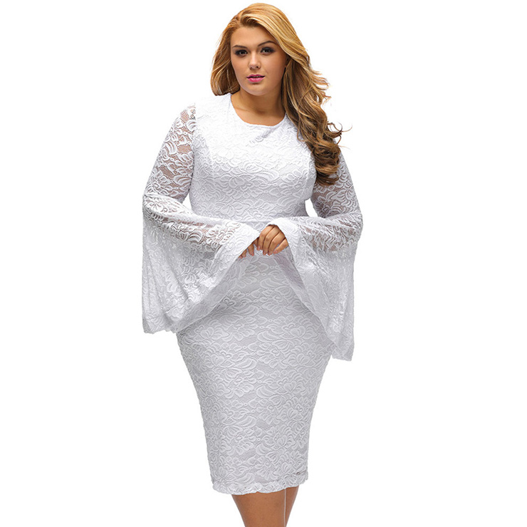 Plus Size Long Sleeve White Dress for Women – Attire Plus Size