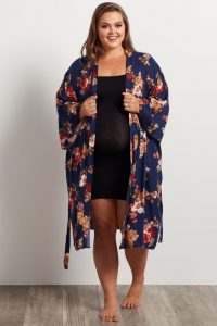 Floral Printed Plus Size Maternity Robe