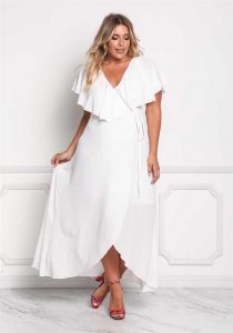 Long Plus Size White Wrap Dress