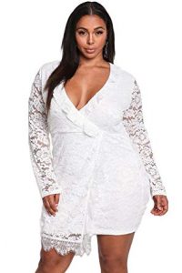 Plus Size Lace White Wrap Dress
