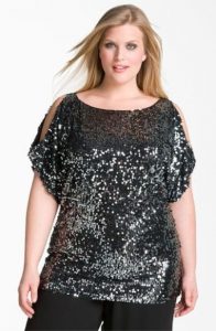 Plus Size Sequin Tops With Cold Shoulder