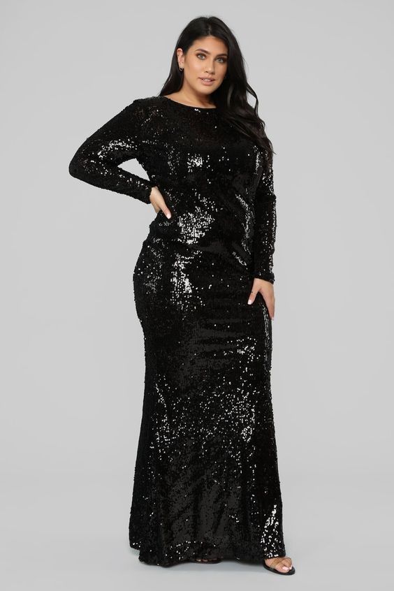 Plus Size Black Sequin Dress Attire Plus Size 7011