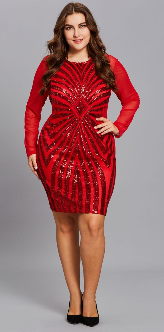 Plus Size Red Sequin Dress for Curvy Women â Attire Plus Size