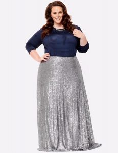 Long Silver Skirt For Plus Size