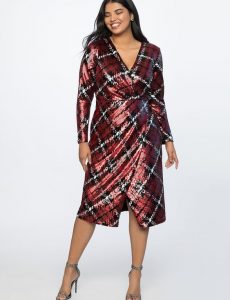 Red Sequin Wrap Dress In Plus Size