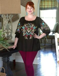 Black Plus Size Embroidered Tunic