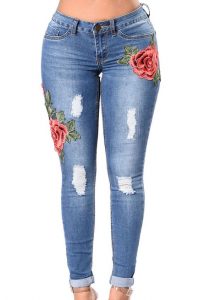 Over Sized Rose Embroidered Jeans