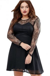 Plus Size Black Lace Skater Dress