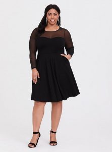 Plus Size Black Skater Dress With Sleeves