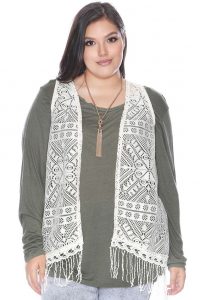 Plus Size Crochet Vest With Fringes