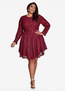 Plus Size Red Lace Skater Dress