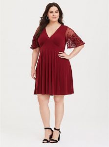 Plus Size Red Skater Dress With Sleeves