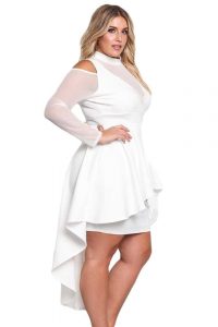 Plus Size White Peplum Dress with Sleeves