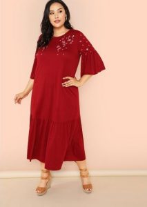 Red Plus Size Drop Waist Dress