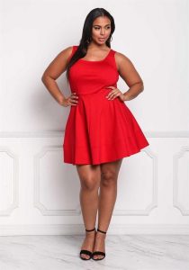 Sleeveless Plus Size Red Skater Dress