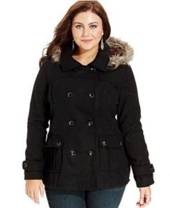 Black Plus Size Pea Coats With Hoods
