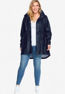 Black Plus Size Rain Jacket With Hood