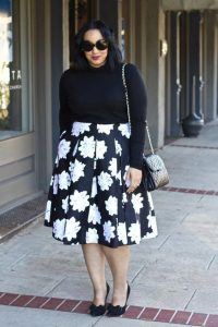 Black & White Plus Size Floral Skirt