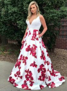 Plus Size Floral Printed Prom Dresses