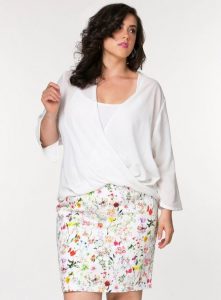 Plus Size White Floral Pencil Skirt