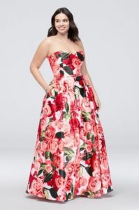 Red Floral Print Plus Size Prom Dresses