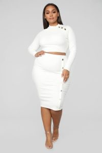 White Midi Pencil Skirt Plus Size